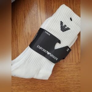 Emporio Armani Men's White Socks 3-Pack Cotton Crew NWT